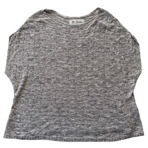 M. Rena Knit Sweater Gray Marled Textured Dolman Short Sleeves USA Made Size‎ L
